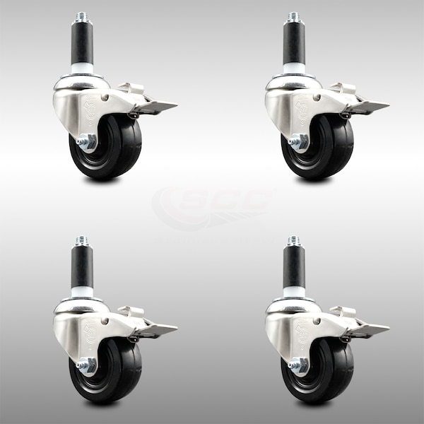 Service Caster 3 Inch 316SS Soft Rubber Swivel 1-1/8 Inch Expanding Stem Caster Set Lock Brake SCC-SS316TTLEX20S314-SRS-118-4 - main